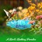 G128 Hanging Glass Bird Bath Outdoor Bird Feeder 10-inch for Garden Decoration Blue Flower Design